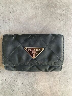 Prada Black Quilted Nylon keychain with Triangle Logo